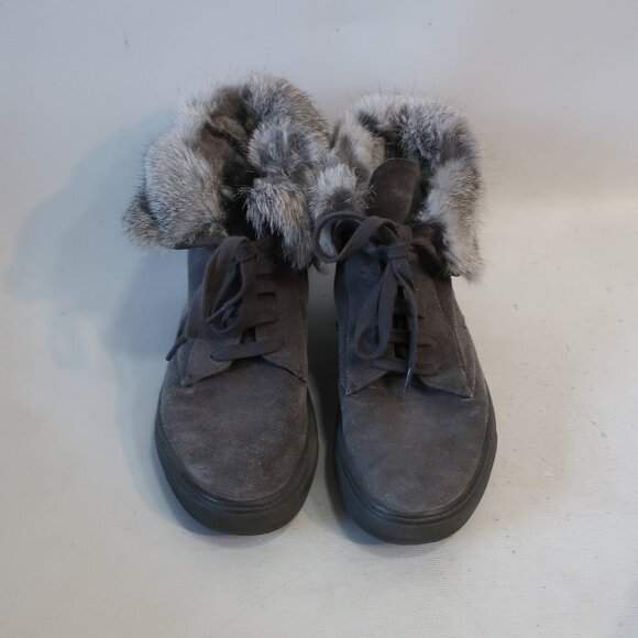 Womens Vince Nyack Gray Suede Rabbit Fur Ankle Sneaker Booties 8 - Picture 4 of 14